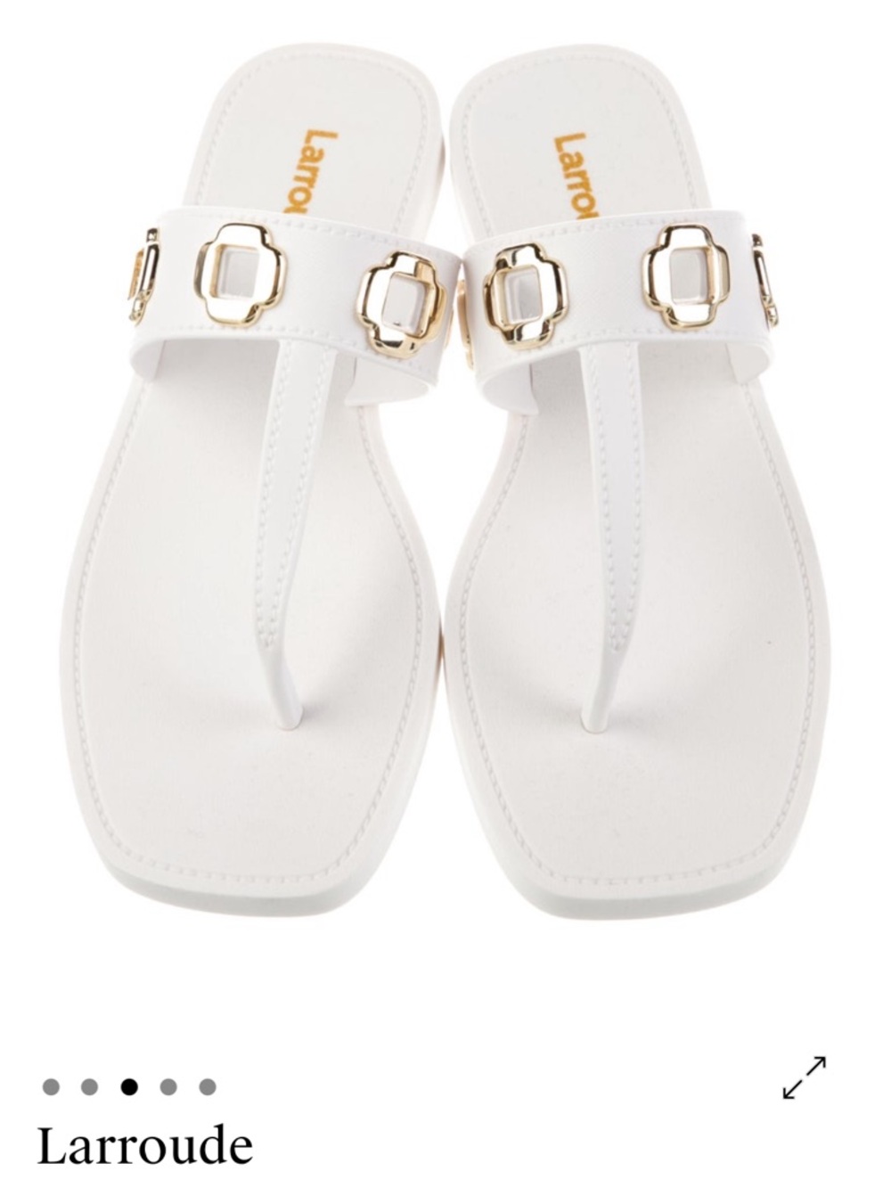 Larroude White Sandal with Gold Accent
